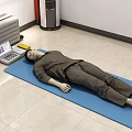 First Aid Training Manikin Lying On Blue Mat With Training Equipment 3d model