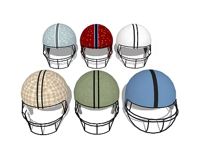 Six Different Designed Helmets with Various Colors Patterns Stripes Dots and Plaid 3d model