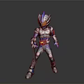 Detailed Futuristic Armored Character with Blue Red Gray Armor in Standing Pose
