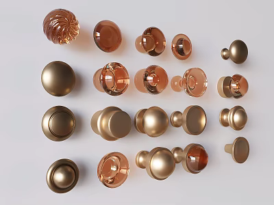 Decorative Cabinet Knobs In Various Metallic And Acrylic Designs With Gold Copper And Transparent Colors 3d model