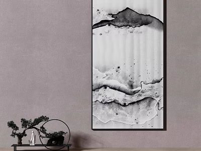 Minimalist Interior With Ink Style Painting And Plant Decor 3d model