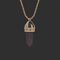 Intricate Carving Sculptural Pendant with Golden Chain and Red Crystal
