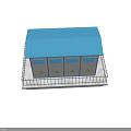 Industrial Equipment Unit With Blue Roof Metal Fence Blue Windows And Yellow Signs