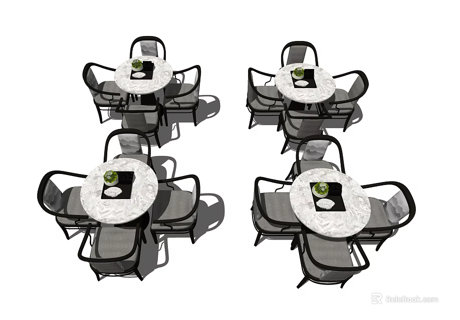 Modern Round Dining Table Set With Black Frame And Gray Cushioned Chairs 3d model 