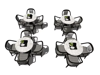 Modern Round Dining Table Set With Black Frame And Gray Cushioned Chairs 3d model