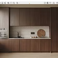 Modern Kitchen Interior With Dark Brown Wooden Cabinets White Tile Backsplash And Countertop