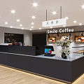 Smile Coffee Modern Cafe Interior With Order Counter Display Case And Warm Lighting