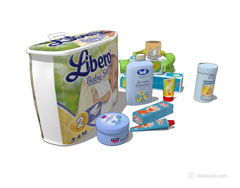 Daily Household Essentials Including Libero Baby Wipes Lotion Toothpaste And Candle Products 3d model 