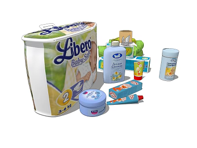 Daily Household Essentials Including Libero Baby Wipes Lotion Toothpaste And Candle Products 3d model