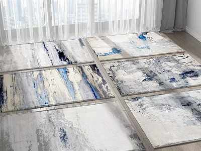 Modern Abstract Square Rugs With Gray White Blue Patterns For Home Interior 3d model