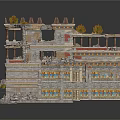 Ancient Multi Level Architecture Model With Tower Like Structures Columns And Decorations