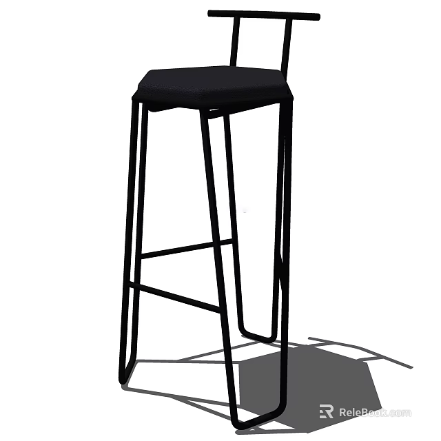 Modern Style Black Bar Stool With Padded Seat And Sturdy Metal Frame 3d model 