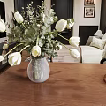 Warm Vintage Open Living And Dining Room With Elegant Interior Design And Large French Window
