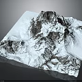 3D Snowy Mountain Terrain Model With Snow Covered Slopes And Rocky Peaks