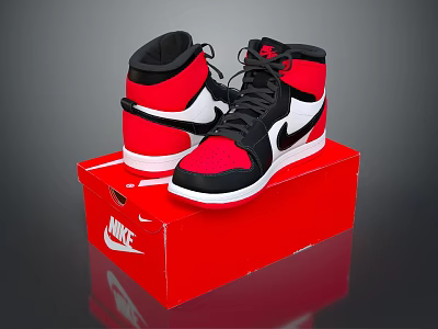 Nike High Top Shoes Red Black White Classic Design With Red Box 3d model