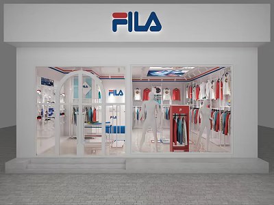 FILA Clothing Store With Window Display And Colorful Apparel On Racks 3d model