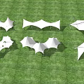 Modern Outdoor Tensile Membrane Structures With Various Shapes On Green Grass