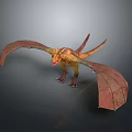 Mythical Horned Dragon Creature with Spreading Red Orange Wings Standing 3d model