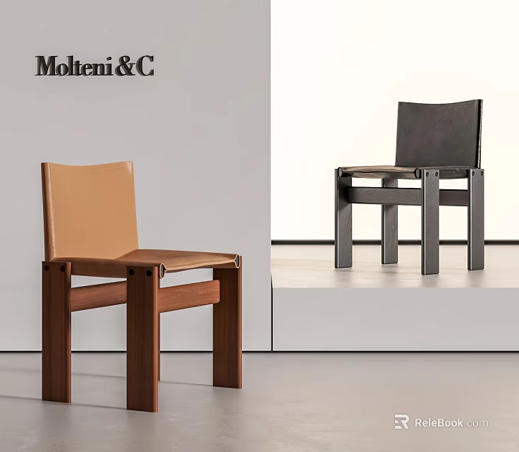 Elegant Modern Leisure Chairs Featuring Leather Seats Wooden And Metal Frames For Interior 3d model 