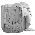 Metal Wire Laundry Basket With Towels And Textiles 3d model