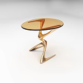 Modern Side Table With Golden Curved Legs And Black Glossy Smooth Tabletop