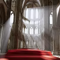 Religious Faith Inspired Cathedral Interior With Vaulted Ceilings Sunlight And Red Carpet