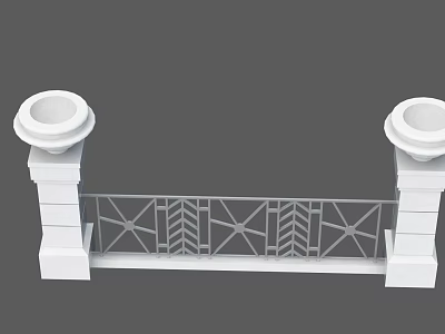 Public Facility Railing With Stone Pillars Decorative Circular Tops And Geometric Metal Patterns 3d model