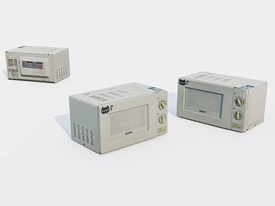 Three White Classic Design Microwave Ovens As Essential Kitchen Appliances For Home Use 3d model