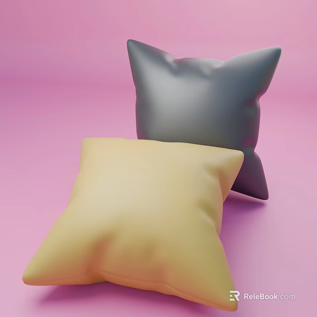 Soft Square Yellow And Gray Decorative Pillows On Pink Background 3d model 
