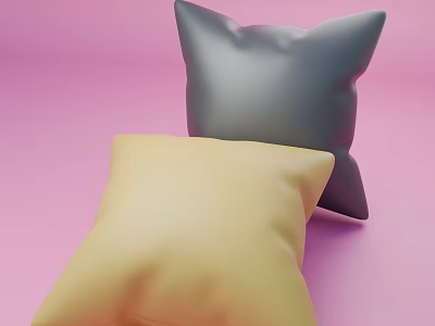 Soft Square Yellow And Gray Decorative Pillows On Pink Background 3d model