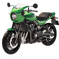Kawasaki Green Modern Vintage Motorcycle With Classic Design Black Seat And Round Headlight