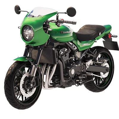 Kawasaki Green Modern Vintage Motorcycle With Classic Design Black Seat And Round Headlight 3d model