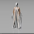 Elegant Long Robe With Orange Patterned Top And Light Gray Flowy Design