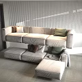 Modern Beige Sectional Sofa Set With Decorative Pillows And Throw Blanket 3d model