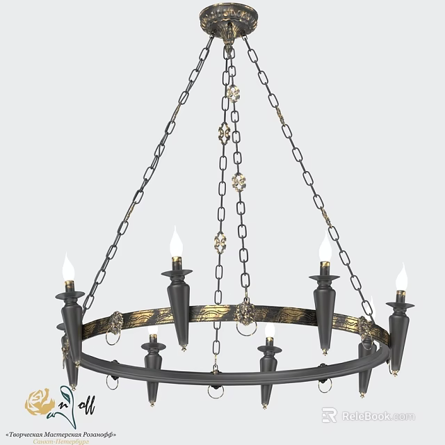 Classic Black Metal Chandelier With Candle Style Lights And Decorative Chain Suspension 3d model 