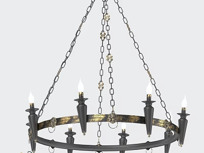 Classic Black Metal Chandelier With Candle Style Lights And Decorative Chain Suspension 3d model