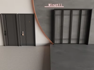 Modern Black Hinged Door With Sleek Design And Minimalist Frame Structure 3d model