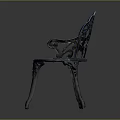 Blue Metal Garden Bench With Ornate Floral Cutout Patterns And Curved Frame