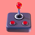 Retro Gaming Joystick With Red Ball Top And Two Red Buttons On Gray Base