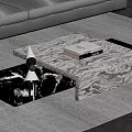 Modern Coffee Table with Marble Surface Books and Decorative Items in Living Room