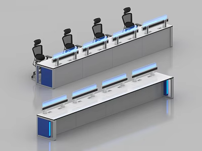 Modern Control Room Setup With Workstations Multiple Monitors And Ergonomic Chairs 3d model
