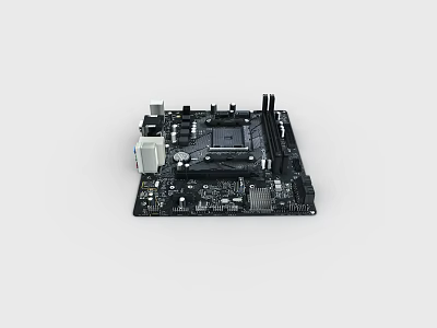 Computer Motherboard with CPU Socket Memory Slots Expansion Ports and Chipset Heatsink 3d model