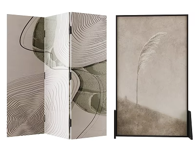 Modern Folding Screen With Wave Design And Plant Pattern For Home Decor 3d model