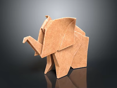 Handmade Origami Elephant Craft Figure Made From Brown Paper With Shiny Surface 3d model