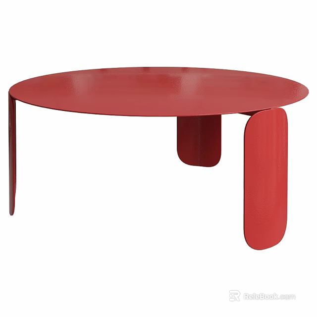 Red Round Table With Unique Leg Structure And Modern Minimalist Design 3d model