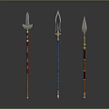 Traditional Decorative Spears with Various Colorful Designs and Ornate Handles