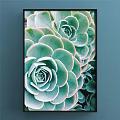 Plant Painting With Fern Leaves Green Brown Gradient In Black Frame On Blue Wall
