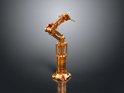 Shiny Golden Robotic Arm 3D Rendered with Mechanical Joints and Base 3d model