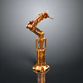 Shiny Golden Robotic Arm 3D Rendered with Mechanical Joints and Base