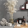 Chic Bathroom Accessories Collection With Towels Diffusers Candles And Plants 3d model